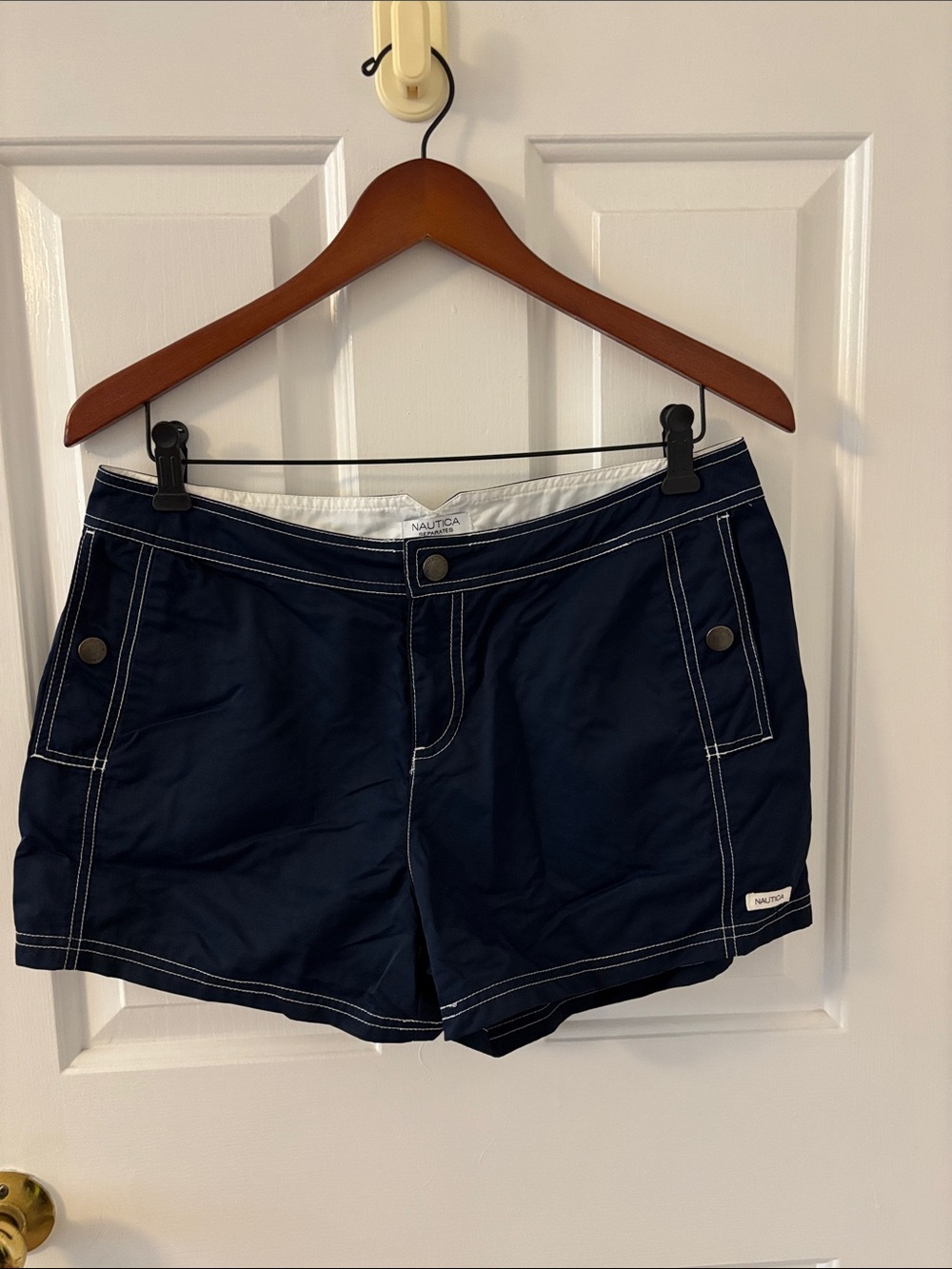 Nautica Navy Women's Shorts with White Contrast Stitching. Size M